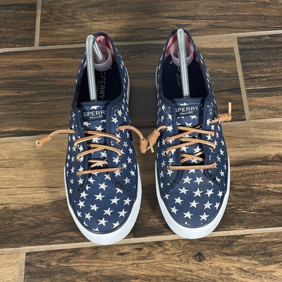 Sperry Pier View Womens Size 9 Shoes Blue Canvas White Stars Slip On Sneaker - Picture 11 of 12